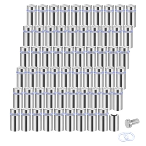 60 Pcs Sign Standoff Screws, Advertising Screws Stainless Steel Wall Standoff Mounts Glass Acrylic Nail for Glass Artwork and Sign Displays, Stainless Steel Sign Mounting Bracket (1/2 x 1 Inch)