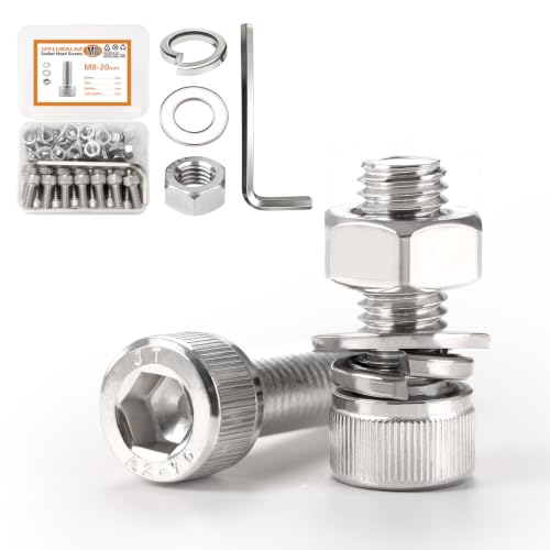 20 Sets Metric M8 Hex Socket Head Cap Screws Bolts Kit, M8-20mm Screws - size: M8 - 20mm