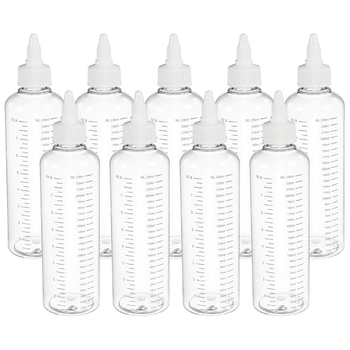 PATIKIL 230ml 8oz,9 Pcs Plastic Squeeze Dispensing Bottle,Transparent,White - color: Transparent/White, size: 230ml