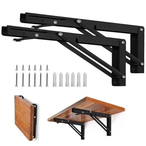 Storystore Folding Shelf Brackets, 18 Inch 2 Pcs Black Stainless Steel - size: 18 Inch