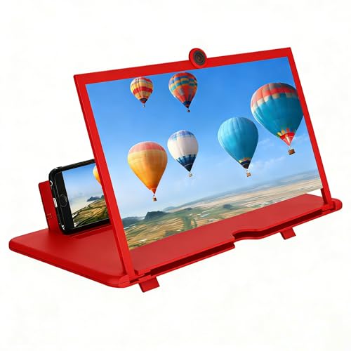 Screen Magnifier Version, Foldable Big Screen Magnifier for Cell Phone, Clear Immersive View,Magnifying Glass for Travel, Portable Pocket Cinema for Movies (12inch) (Red) - color: Red