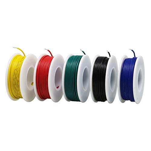 20 AWG Gauge Hook Up Wire Kit - 5 Colors 19.6ft Each, Tinned Copper PVC Solid Core Electrical Wire for Automotive, LED Lights, Model Cars, Robotics, DIY Electronics (300V, 1007 Standard) - color: 1007-Solid-wire, size: 20AWG