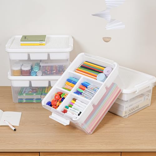 Citylife 17QT 4-Pack Plastic Craft Storage Box Buildable Lid Removable Tray - size: 4 Packs-17 QT