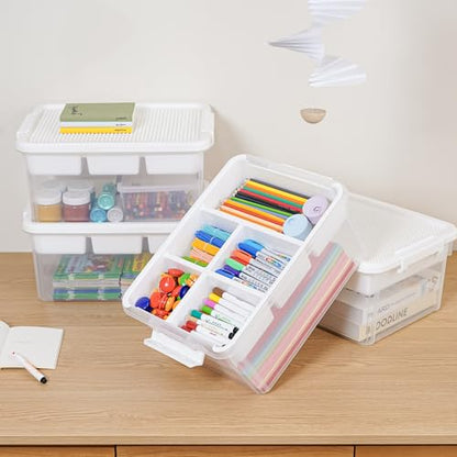 Citylife 17QT 4-Pack Plastic Craft Storage Box Buildable Lid Removable Tray - size: 4 Packs-17 QT
