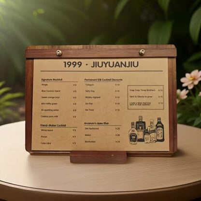 6.69 x 9.87 Inch Solid Walnut 2‑in‑1 Menu Clipboard, Vertical Display Sign - size: A5 Horizontal Version