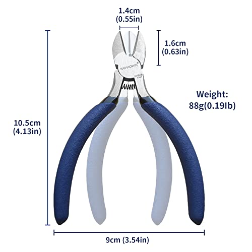 Wire Cutters 5 * 5 inch, KAIHAOWIN Flush Cutters Diagonal Cutters Side Cutters Precision Ultra Sharp Spring Loaded Wire Snips Clippers Dikes Cutting Pliers Small for Crafting Jewelry Making