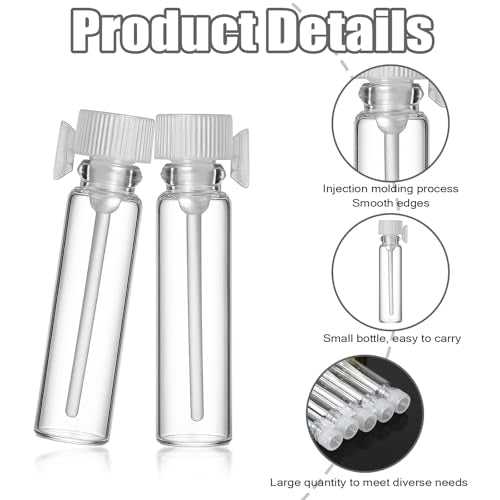 100PCS Empty Perfume Sample Bottles, Transparent Clear 1ml 1/4 Dram Empty Glass Sample Vials, Mini Glass Refillable Samples Vial Containers with Clear Cap for Aromatherapy, Essential Oil, Fragrance