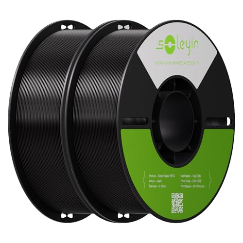 Soleyin PETG Filament 1.75mm 2KG, Black 3D Printer Filament, Neatly Wound Strong Toughness, Smooth Glossy Finish, Dimensional Accuracy +/- 0.02mm, Fit Most FDM Printers - color: Black+black, size: Petg