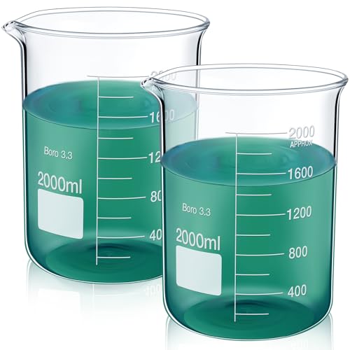 Relaxweex 2 Pcs 2000ml Beaker 3.3 Borosilicate Glass Beakers Lab Beakers - size: 2000ml