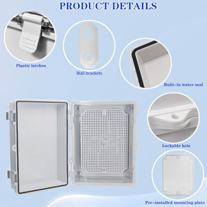 Waterproof Outdoor Electrical Box Junction Box Weatherproof IP67 ABS Plastic Enclosure Switch Router Project Box with Mounting Plate with Wall Bracket 2 Cable Gland Grey 8.7"x6.7"x4.3" - color: Grey, size: 8.7" x 6.7" x 4.3" 1pc