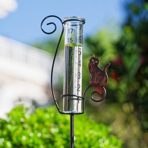 Rain Gauge,Cat Rain Gauge Outdoor,Decorative Rain Guage for Yard - color: Brown Cat