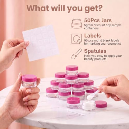 50 Count 5 Gram Sample Containers, Clear Lip Balm Jars - color: Pink