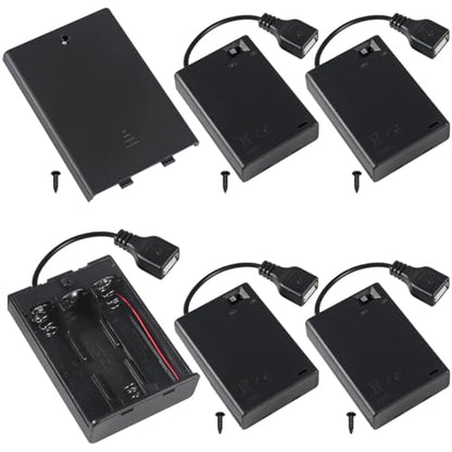 5 Pcs 3 AA Battery Holder, USB Female Socket, 3 x 1.5V AA Battery Box Holder with Cover (Batteries are not Included), ON/Off Switch, Screw,for Arduino RC LED Strip - color: M. 3AA Battery Holder Cover With USB Female Socket