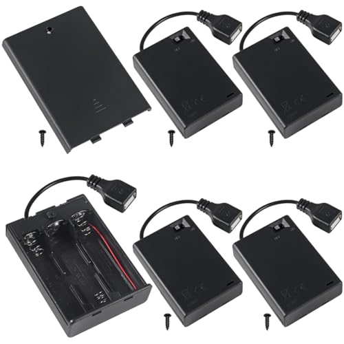 5 Pcs 3 AA Battery Holder, USB Female Socket, 3 x 1.5V AA Battery Box Holder with Cover (Batteries are not Included), ON/Off Switch, Screw,for Arduino RC LED Strip - color: M. 3AA Battery Holder Cover With USB Female Socket