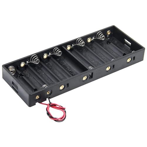 10 x 1.5V AA Battery Case Holder with Wire Bundle，AA Charging 10 Bay Battery Storage Boxes, 10 Slots in Parallel Black Plastic Batteries Case