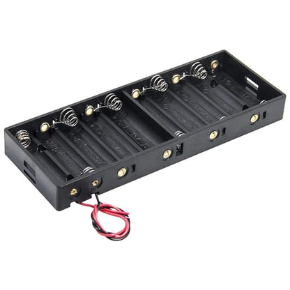10 x 1.5V AA Battery Case Holder with Wire Bundle，AA Charging 10 Bay Battery Storage Boxes, 10 Slots in Parallel Black Plastic Batteries Case