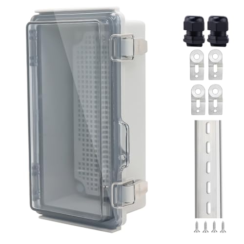 IP67 Waterproof Junction Box, ABS Plastic Electrical Enclosure with Stainless Steel Latch, Hinged Cover Electric Box with Mounting Plate, Wall Brackets & Cable Glands 200x100x70mm - color: Clear, size: 7.9"x3.9"x2.8" Standard