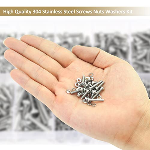 562 Pieces M3 x 4/6 /8/10 /12/16 /20mm Phillips Pan Head Machine Screws Nuts Washers Assortment Kit, 304 Stainless Steel, Fully Machine Thread - size: M3