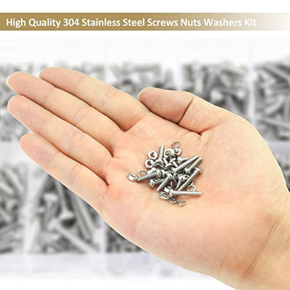 562 Pieces M3 x 4/6 /8/10 /12/16 /20mm Phillips Pan Head Machine Screws Nuts Washers Assortment Kit, 304 Stainless Steel, Fully Machine Thread - size: M3