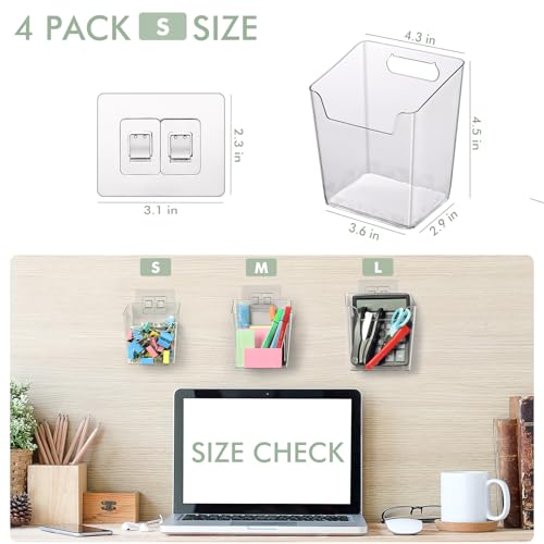 Clear Adhesive Wall Storage Bins, 4 Pack Cabinet Door Organizer Cups(Small) - size: Small