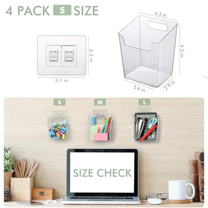 Clear Adhesive Wall Storage Bins, 4 Pack Cabinet Door Organizer Cups(Small) - size: Small