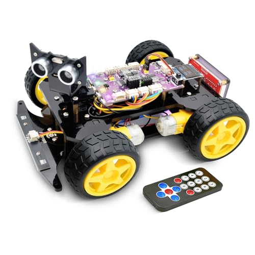 Adeept 4WD Smart Car Kit(Compatible with Arduino IDE), Line Tracking, Light Tracing, Obstacle Avoidance, Servo Motor, OLED Display, Buzzer, LED Dot Matrix Display - style: Ordinary Wheels
