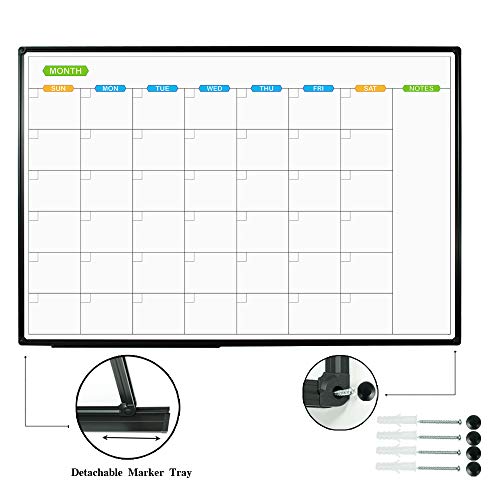 JILoffice Large Dry Erase Calendar Whiteboard - Magnetic White Board Calendar Monthly 60 X 40 Inch, Black Aluminum Frame Wall Mounted Board for Office Home and School - color: Black, size: 60"W x 40"H