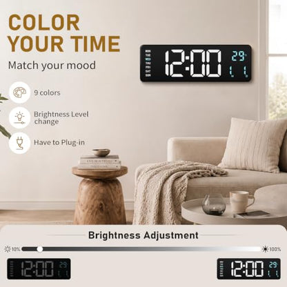 16" Large Digital Wall Clock with LED Display &Remote Control for Classroom - color: Blue
