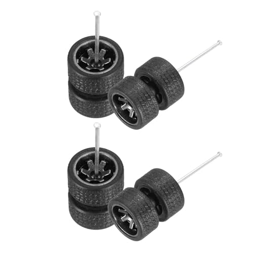 MECCANIXITY 4 Set 1/64 Wheels and Tires Set, Real Riders Rims Includes Axles for RC Diecast Car DIY Model, Black Rims - color: Black Rims