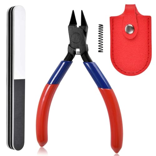 4.3Inch Model Nippers with Ultra-thin Double-Edge,Model Tools for Plastic Model Building,Sprue Cutter for Gundam Building Repairing and Fixing with Polishing Block, Protection Cap,Spring