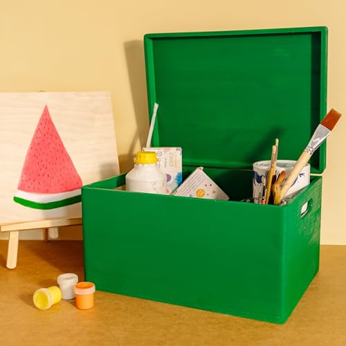 Creative Deco Large Green Wooden Box Storage with Hinged Lid - color: Green, size: XXL | Handles