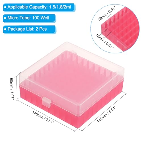 PATIKIL 100 Well Centrifuge Tube Freezer Storage Box, 2 Pcs Polypropylene Lockable Tube Rack for 1.5/1.8/2ML Tubes Vials Samples, Red - color: Red