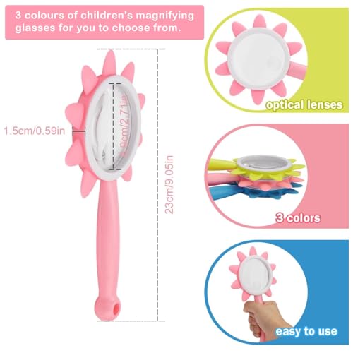 Rongon 10X Kids Magnifying Glass Handheld Magnifier for Children (Pink) - color: Pink