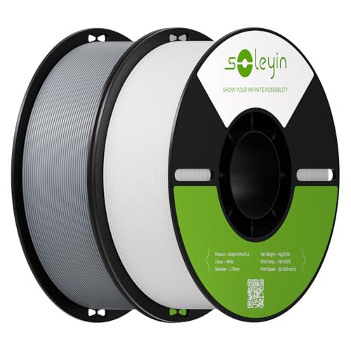 Soleyin PLA Filament 1.75mm 2KG, Gray & White 3D Printer Filament 2 Pack 1kg Spool, Neatly Wound, ±0.02mm Accuracy, Strong Adhesion, High-Speed Printing, No Warping, Fits Most FDM Printers - color: Gray+white, size: Pla
