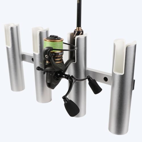 2PCS 4-Tube Aluminum Fishing Rod Holder for Boat, Wall-Mounted Fishing Pole Roof Rod Rack, Surf Fishing Rod Holder for Truck, Boats & Yacht - color: Silver