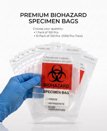 Biohazard Specimen Bags 6x9in Ziplock, Improved Absorbent Pad, 100 Counts - size: 1 Count (Pack of 100)