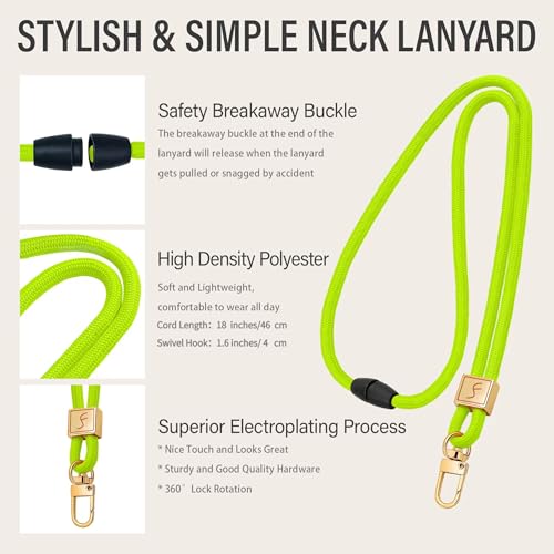 Fishent Lanyard, Cute Neck Lanyards for Keys ID Badges Holder, Keychain Key Teacher Lanyard with Safety Breakaway Buckle for Women Men, Neon - color: Neon