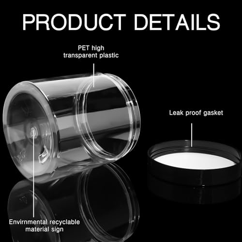 Patelai 4 Pcs Plastic Jars with Lids, Black, 16 oz, Wide Mouth - color: Black, size: 16 oz