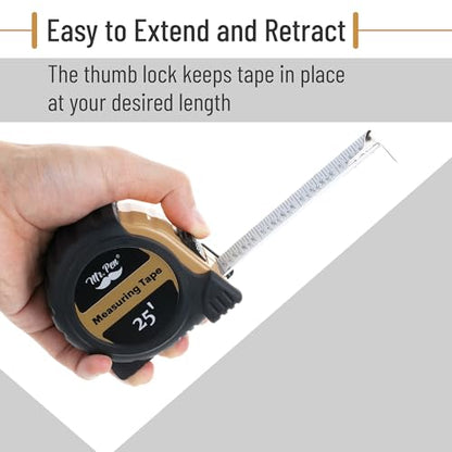 Mr. Pen- Retractable Tape Measure 25 ft, Light Brown, Easy Read - color: Light Brown, size: 1 pcs