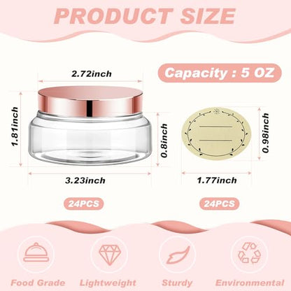 24 Pack Plastic Cosmetic Jars with Lids Label, 5 oz, Clear, Rose Gold - color: Clear, Rose Gold, size: 5 oz