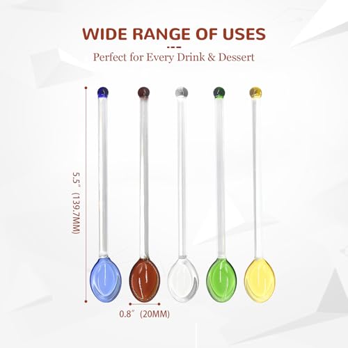 Glass Spoons for Coffee, 5 Pcs 5.5 Inch Heat Resistant Borosilicate Stirring Spoons, Reusable Coffee Spoons for Coffee Bar, Espresso, Tea & Dessert