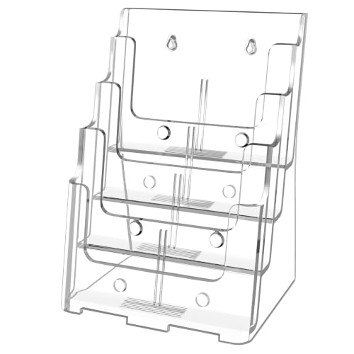 FUCDTEFC Acrylic Brochure Holder 8.5x11 & 4 x9 Inches, Clear 4 Tier Magazine Holder Brochure Display Stand w Removable Divider, Literature Pamphlet Flyer Holder for Wall Mount or Countertop - size: 4-Tier Brochure Holder