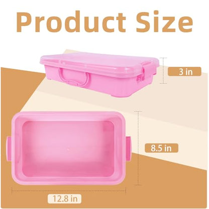 3 Pcs Plastic Sensory Bins-Portable Sandbox Container with Handle & Clear Lid-Stackable Play Tray for Kids Storage Sand,Toys & Crafts-Organizing Container for Home,Office and More(Green+Blue+Pink)
