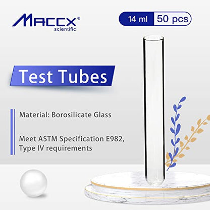 14ml Sturdy Glass Test Tubes, 16x125mm, Pack of 50, Borosilicate Glass Material, TTG014-050 - style: 50pcs of Vol.14ml(16x125mm)