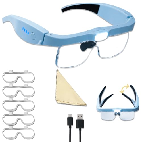 Professional Hands-Free Headset Magnifying Glasses with LED - color: Blue