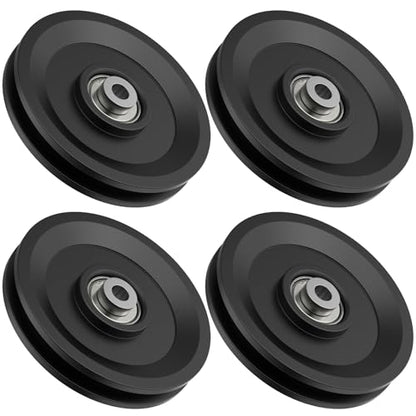 4.5" Universal Nylon Bearing Pulley Wheel Replacement - color: Black-4 Pack