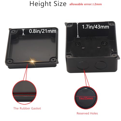 Outdoor Waterproof Box,Junction Box Reserved Holes IP65 ABS Plastic Electrical Boxes Power Cord Enclosure Project Box Black Outer Size 3.9 x 3.9 x 2.8 inch(100x100x70mm) - size: 3.9" x 3.9" x 2.8"