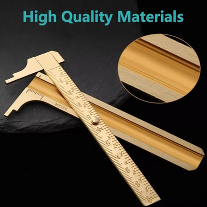 Pocket Caliper, 100mm Double Scale Sliding Gauge Brass Vernier Caliper Tool Handy Pocket Ruler - MM Measuring Tool Metal Caliper Measuring Tool Mini Caliper for Measuring Bead Wire Jewelry Rings 1PCS