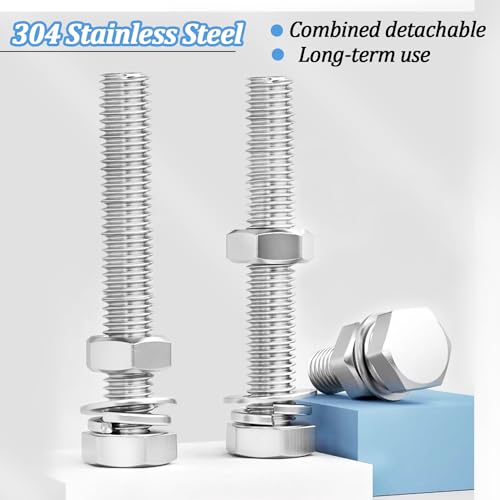 6 Sets 5/16-18 x 3" Stainless Steel Hex Head Screws Bolts, Flat, Nuts & Lock Washers,Hex Bolts 18-8(304) Full Thread - color: Silver-hex, size: 5/16-18x3"(6 sets)