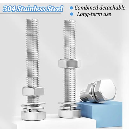 6 Sets 5/16-18 x 3" Stainless Steel Hex Head Screws Bolts, Flat, Nuts & Lock Washers,Hex Bolts 18-8(304) Full Thread - color: Silver-hex, size: 5/16-18x3"(6 sets)